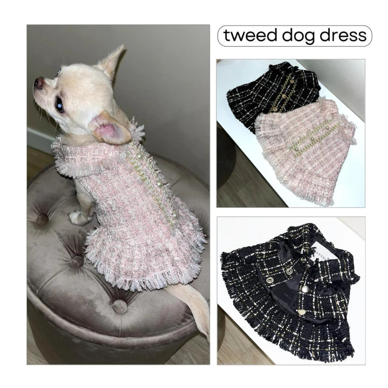 2024 New Spring Tweed Dog Dress classic Style Pet Princess Dress for Bichon, Chihuahua Small Dogs Cute Puppy Clothes for Outdoor